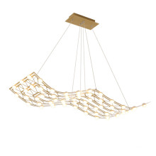 Lustre de escritório com sombra ondulada led dourado para sala de jantar lustre